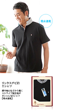 リンクスチビ衿Ｔシャツ 襟や袖口などから覗くストライプ柄生地がオシャレなTシャツ【吸水速乾】 